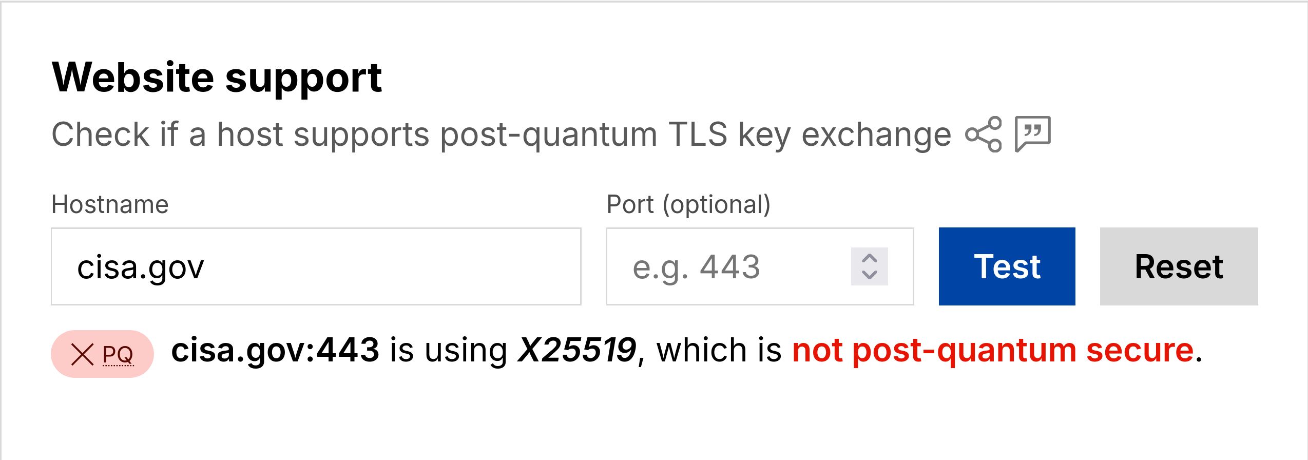 Cloudflare Radar showing cisa.gov not supporting post-quantum cryptography